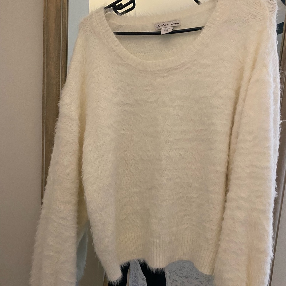 White fuzzy sweater size m